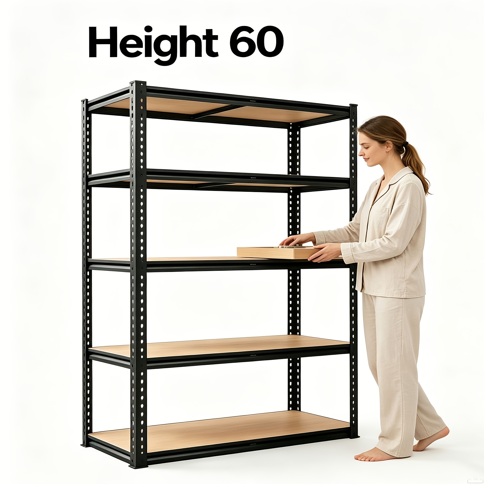 TEMU Office Bookshelf Shelving Unit 60"h Garage Shelving Storage Shelves 5-tier, 2000lbs Capacity Heavy Duty Adjustable Storage Shelf For Closet,