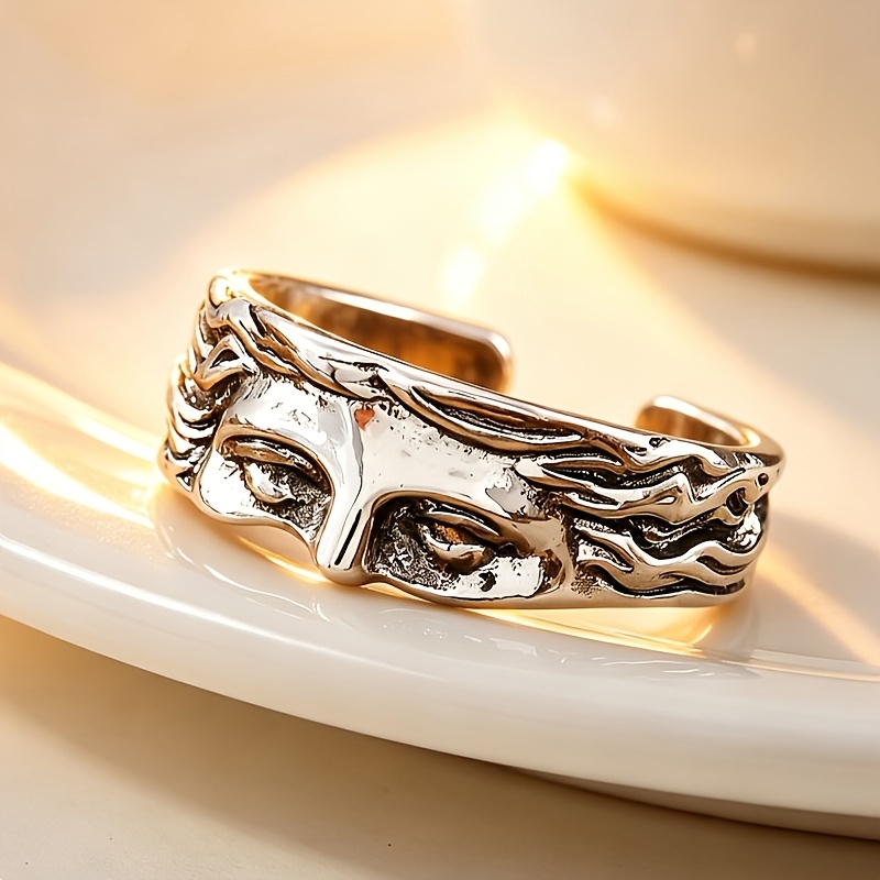 TEMU 1pc Retro Easy Half-face Carved Open Copper Ring, Elegant Temperament, Suitable For Women' Casual Wear, Creative Handbag Gift