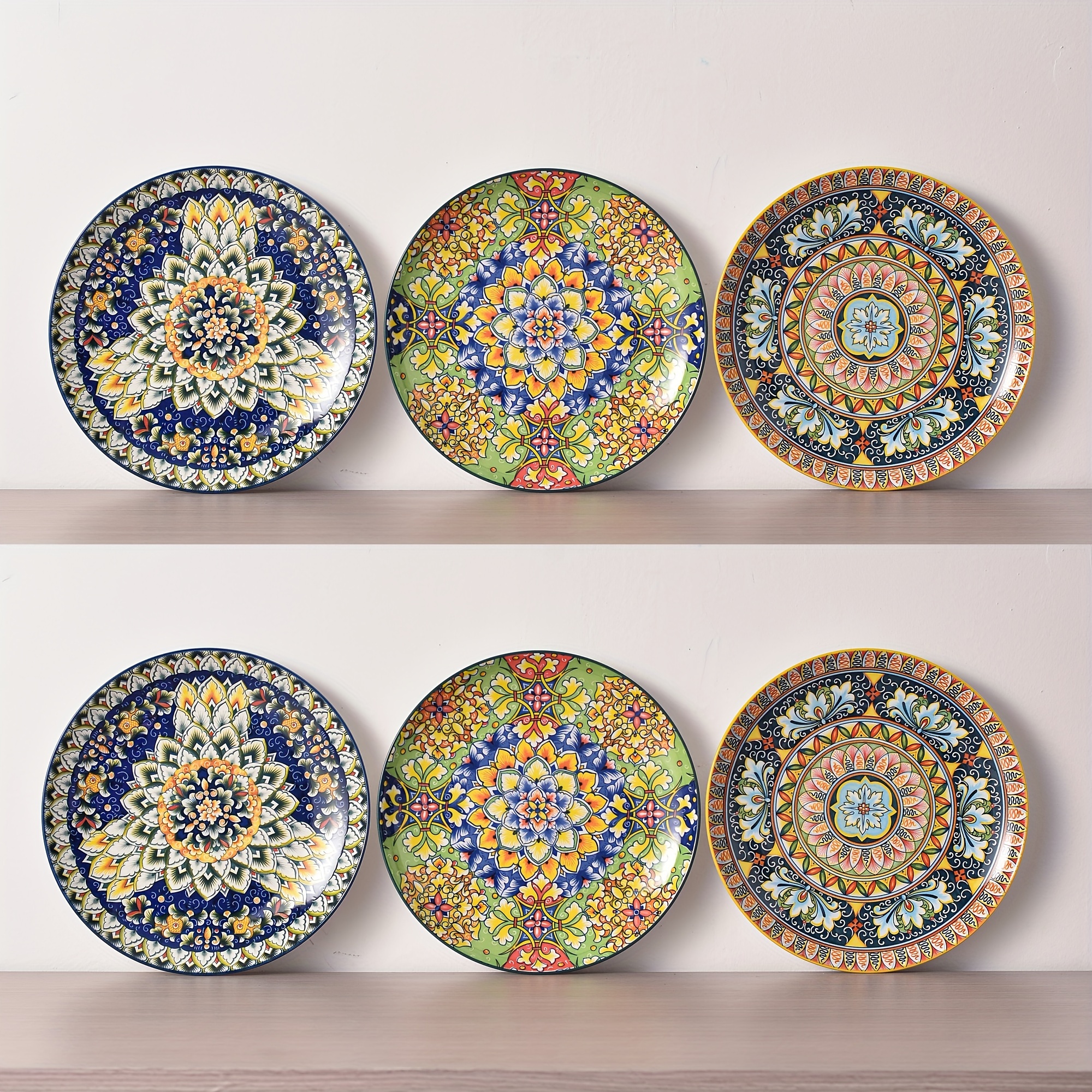 

6 Piece 10.5 Inch Porcelain Boho Style Big Plate Large Plate Serving Plate For Dinner