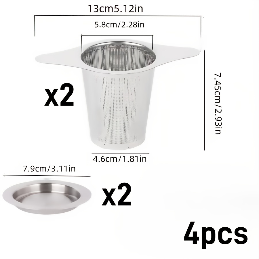 TEMU 4pcs Set: 2 Tea Strainers And 2 Bases, Stainless Steel Tea Filter With Double Handles And Large Capacity Teapot. Suitable For Mug Teapots,