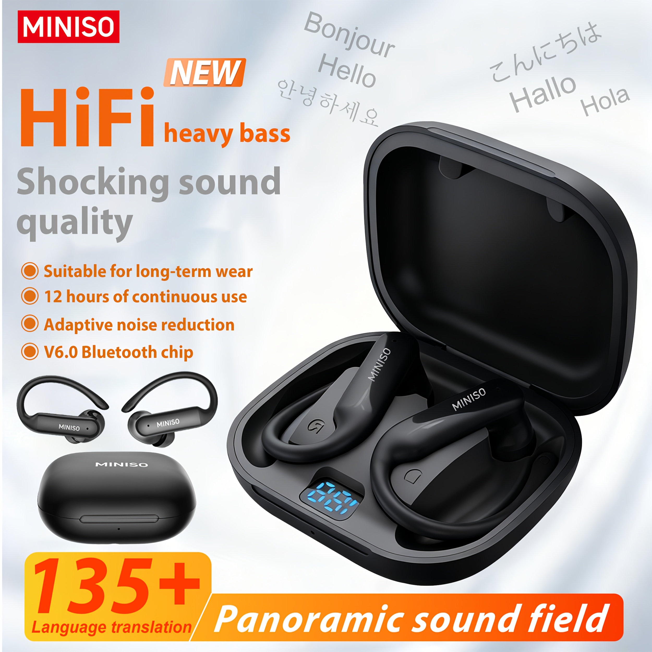 Miniso Ms215 Ai Earphone Translation Earphone | Supports Real-time Translation Of 134 Languages, High-definition Display, High-fidelity Sound, Long , Wireless, Usb Charging, Type-c Port
