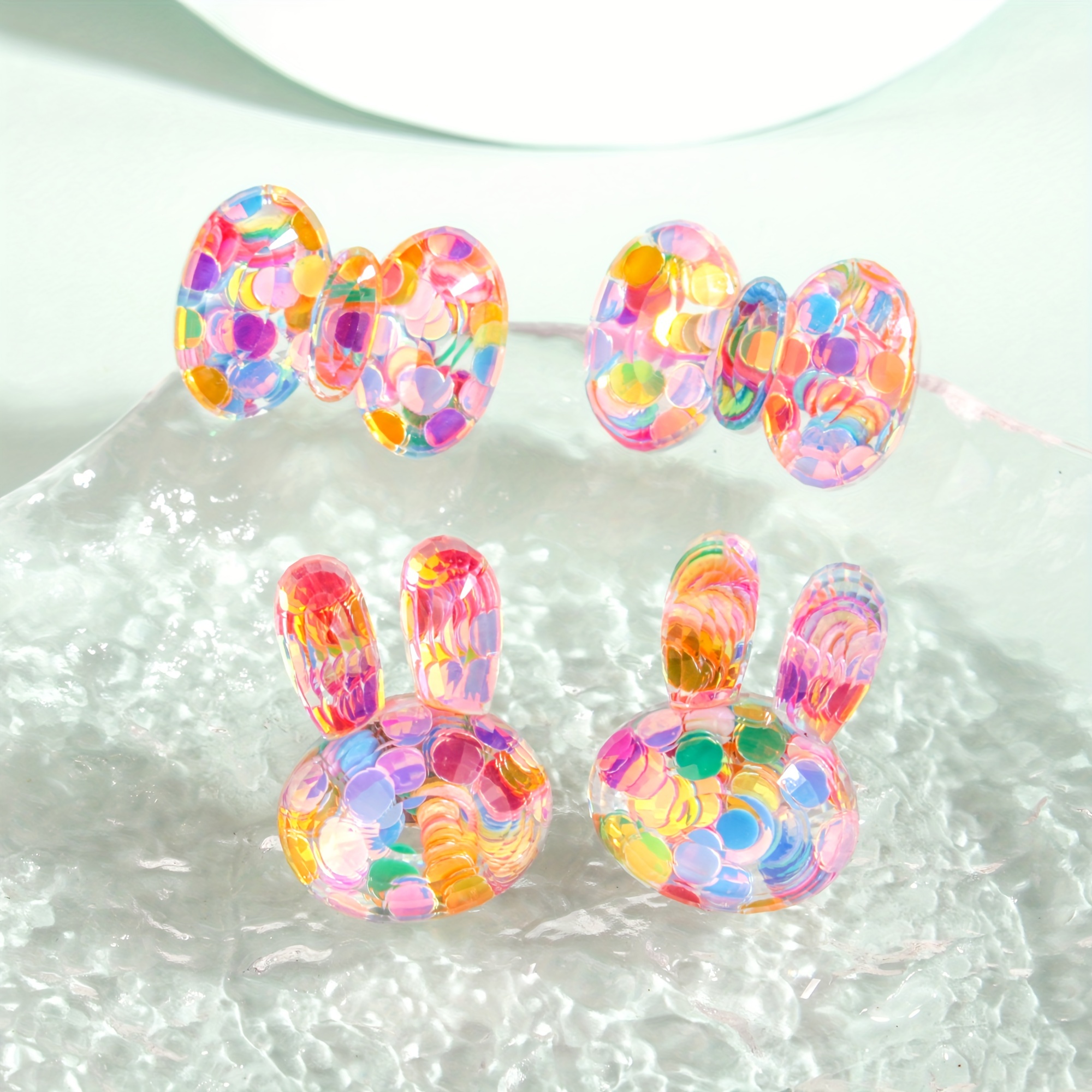 

2pcs Set Cute Bunny & Sparkling Bow Acrylic Earrings - Casual Attire & Parties