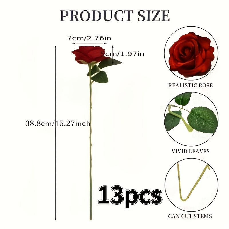 TEMU 13 Pezzi di Rose Borgogna Realistiche con - Rose Artificiali Realistiche per Casa, Ufficio, Giardino e Decorazioni per Matrimoni - Ideali per