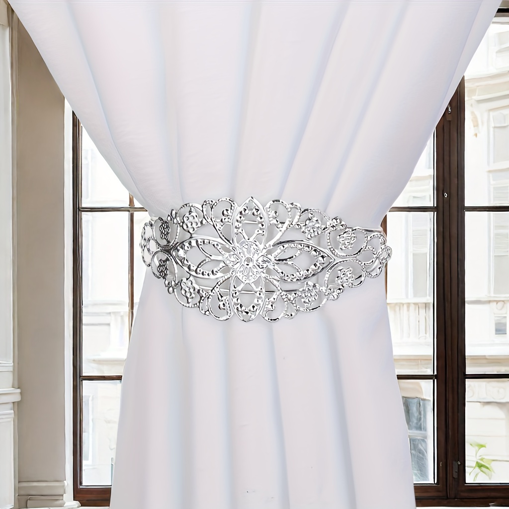 

1pc Floral Shape Decorative Curtain Tieback, Vintage Style Window Treatment Decoration, Metal Hollow Out Curtain Buckle For Home Decoration