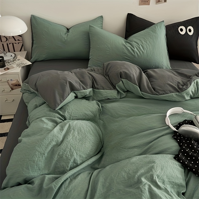 3pcs solid green dual panel duvet cover set ultra soft and comfortable bedding suitable for dormitories bedrooms and hotels   in double and single sizes   1 duvet cover 2 pillowcases no filler holiday gift