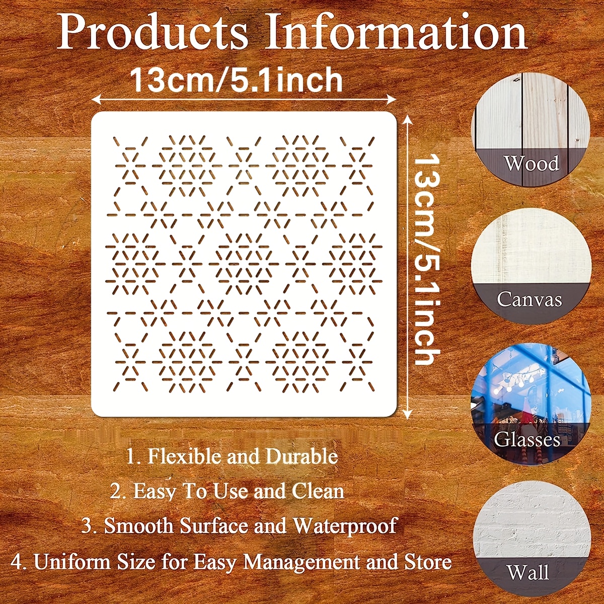 E-shop 9-teilige -Schablonen, 13 cm wiederverwendbare geometrische Stickmuster-Schablonen für Untersetzer, Stoff, Leinwand, , handgefertigtes Quilten
