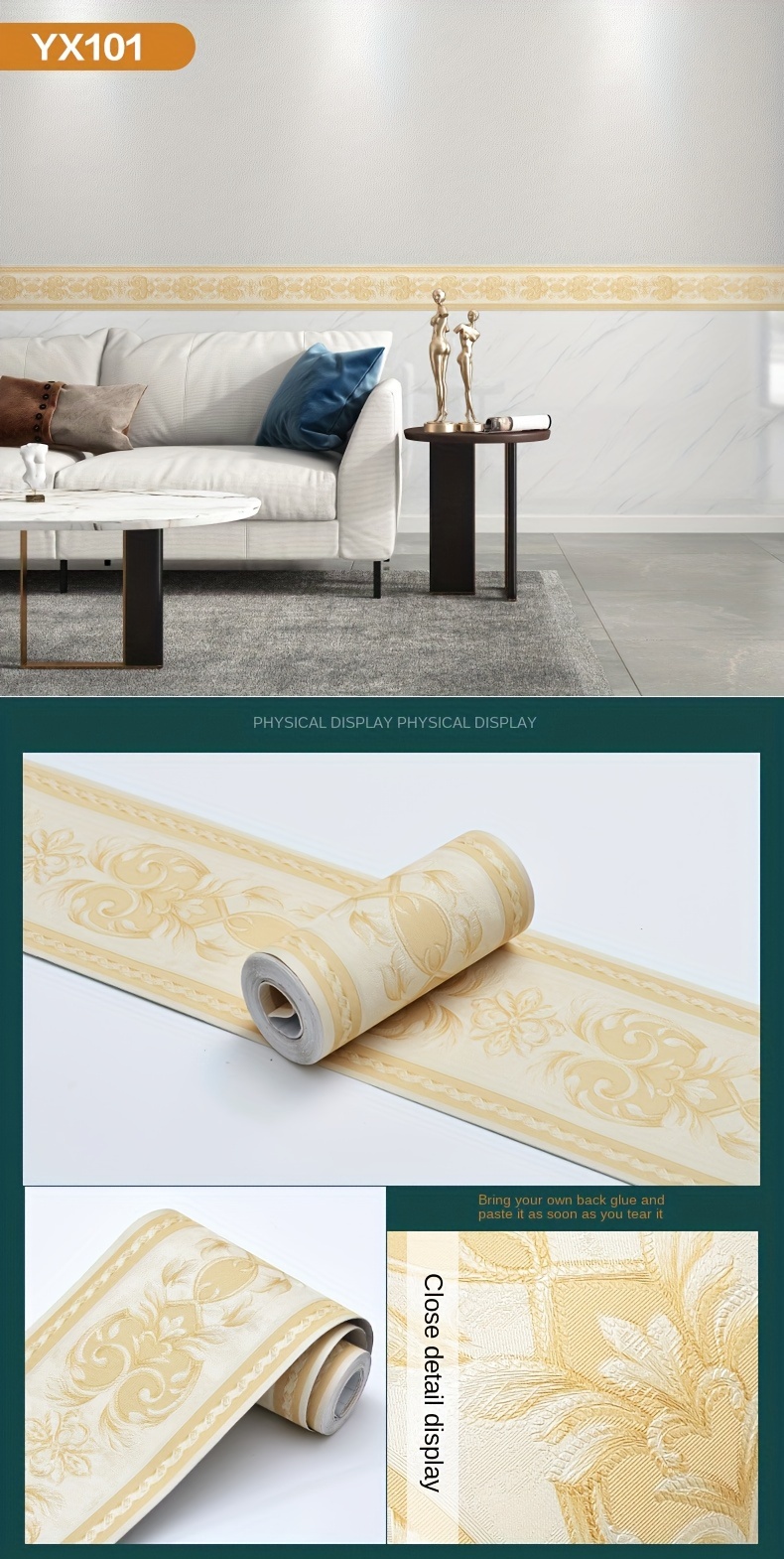 Selfadhesive 3d Pvc Wall Border Wallpaper, Waterproof Peel And Stick Wall Panels For Kitchen