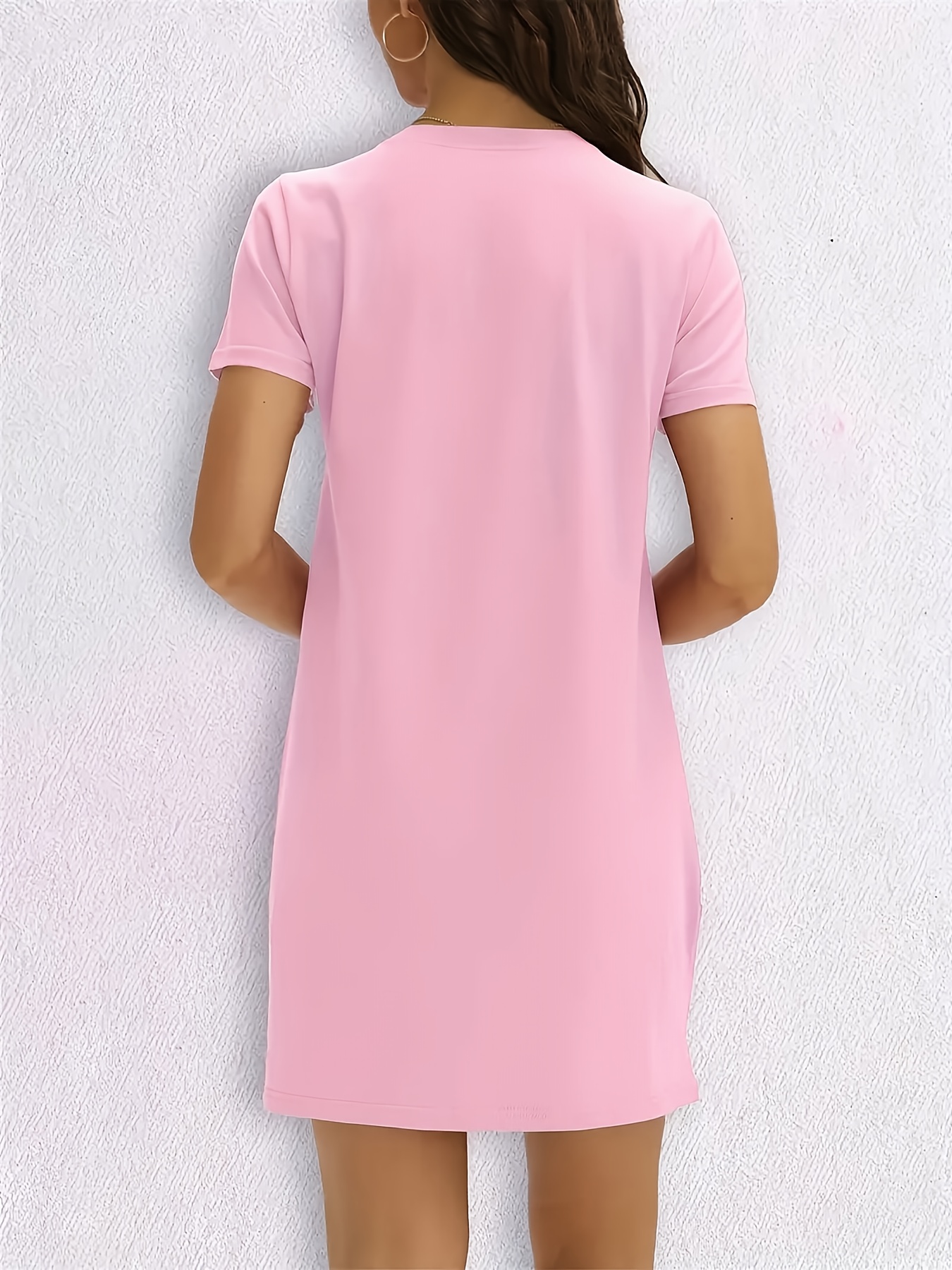Women's Casual Caivin Letter & Geometric Print Midi T-Shirt Dress - Slim Fit Round Neck Short Sleeve, Lightweight Breathable Fabric, Machine Washable for Spring Summer, Casual Attire, Comfortable Daily Wear