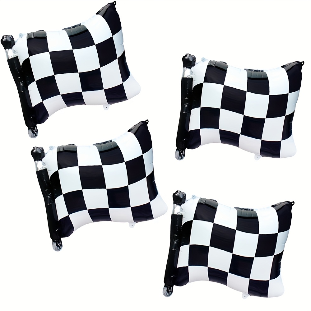 Image of Set Of 4 Foil Balloons Featuring Racing Flags, Perfect For Decorating A Racing-themed Party, Birthday Celebrations, Garden Decor, Gatherings. Ideal For Festive Decorations And Party Supplies