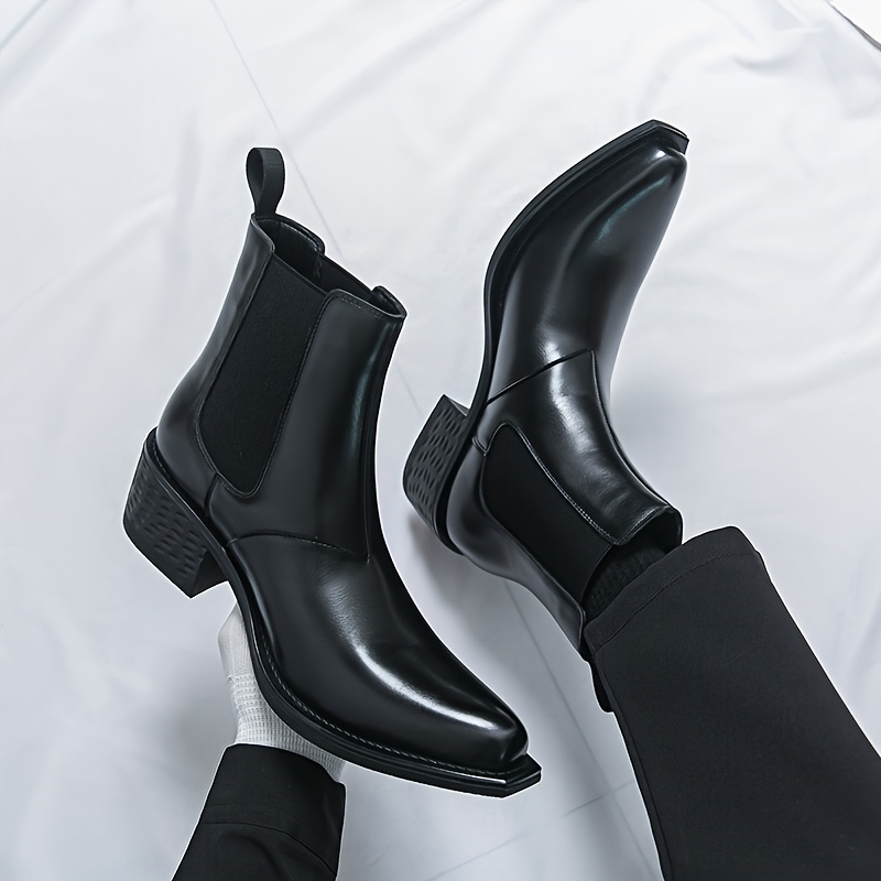 item picture vintage trendy ankle boots for men fashion high heel large size pointed toe square toe business casual high top shoes for office banquet daily wear