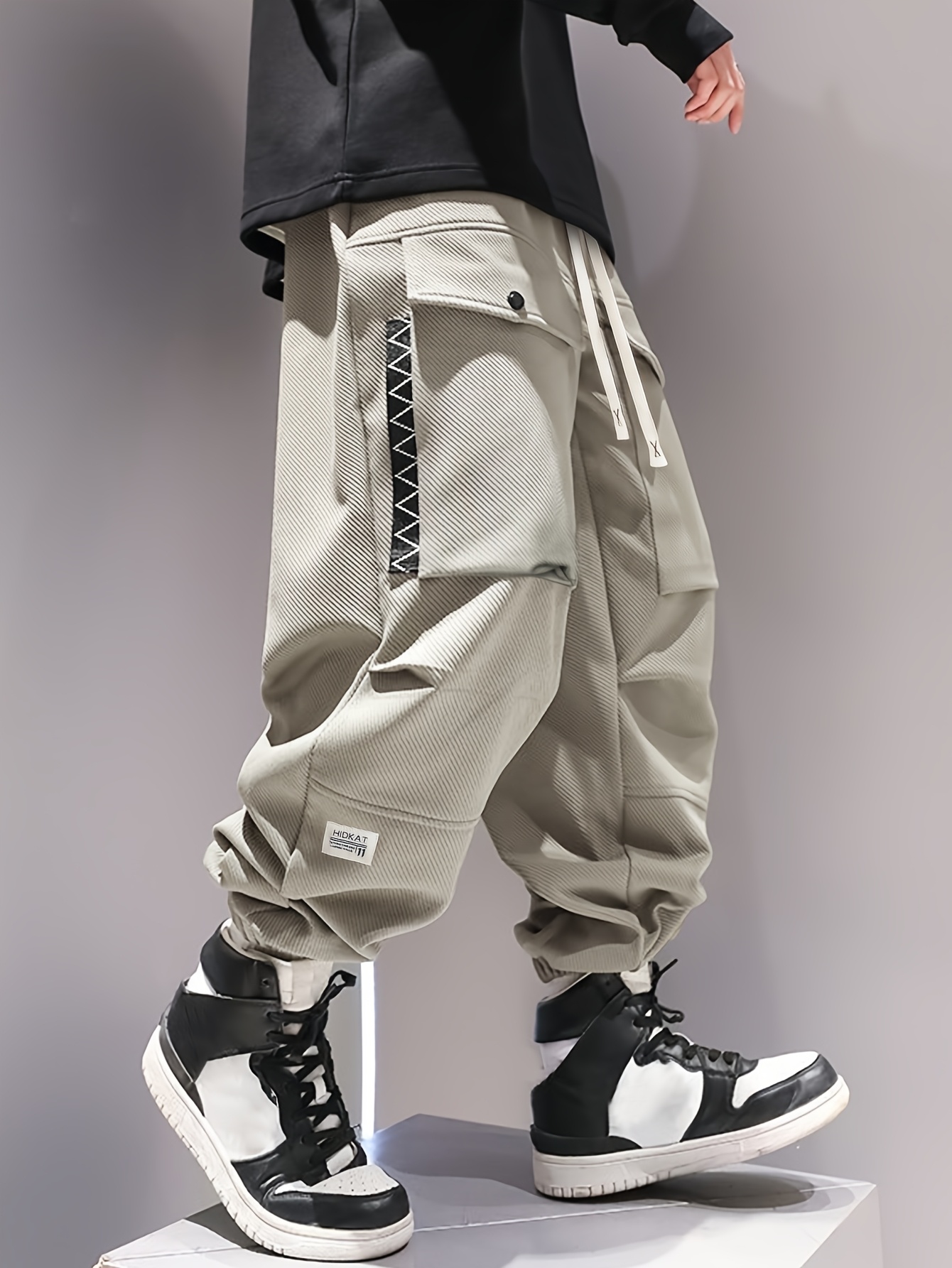 mens casual cargo pants drawstring waist multiple pockets Temu
