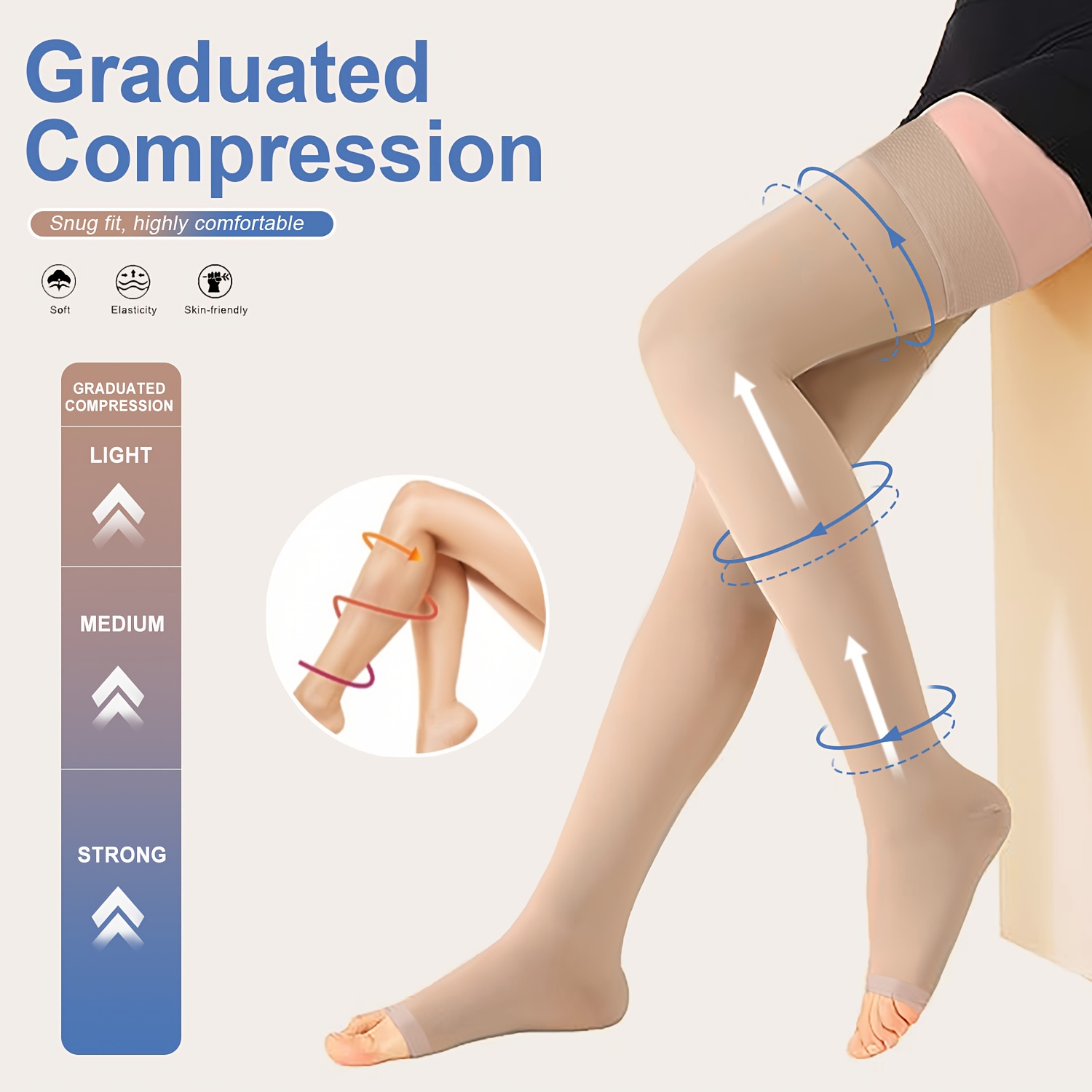 1 Pair 20-30mmhg Compression Thigh High Socks - Toe- For , S-2xl Sizes For Pregnancy, Yoga, Dance, Hiking, - Ideal For Daily Sitting & Standing, Knee Support Compression Socks, Yoga Additions
