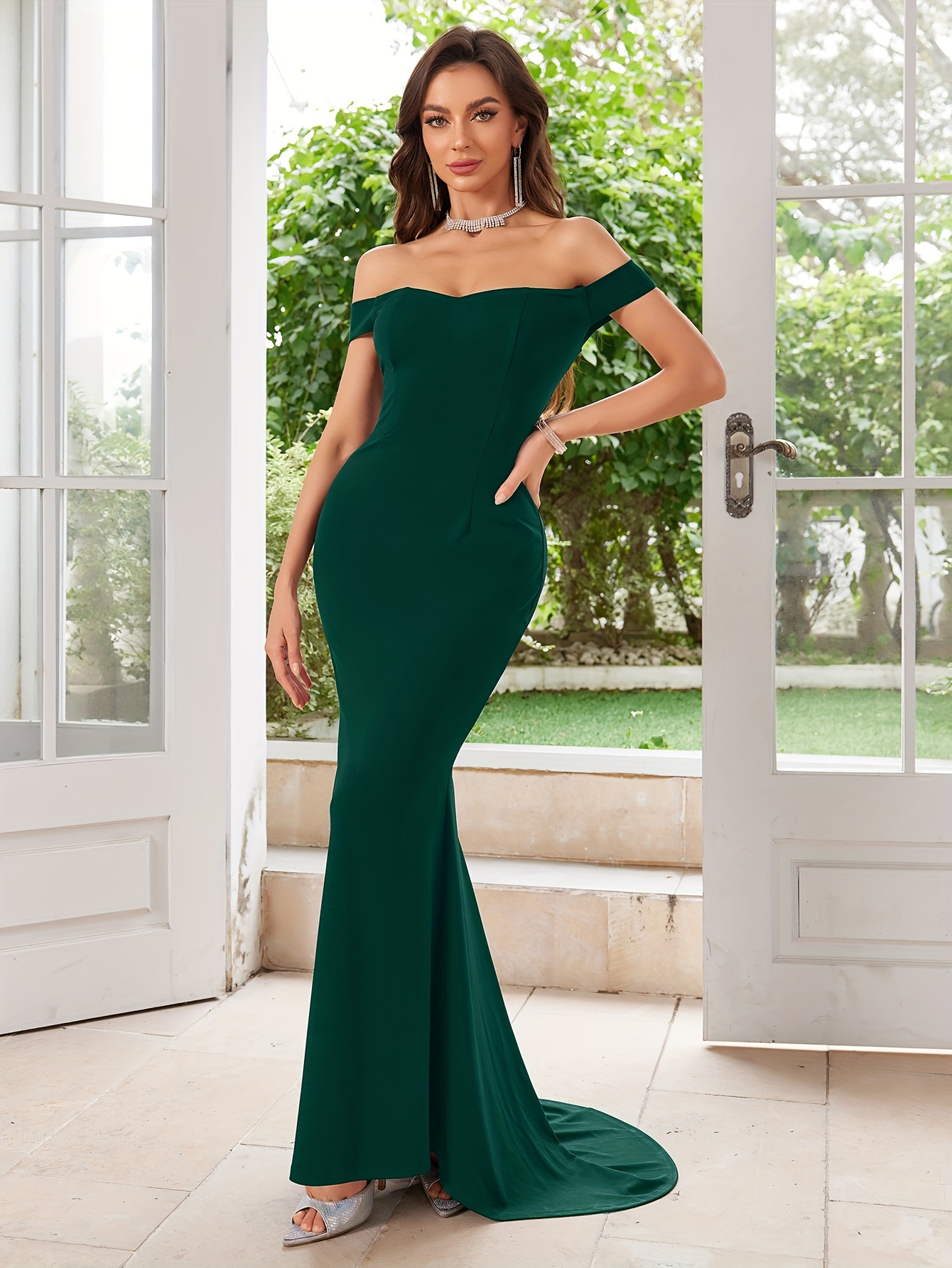 1950s elegant style retro shoulder mermaid hem dress prom - Temu Mauritius