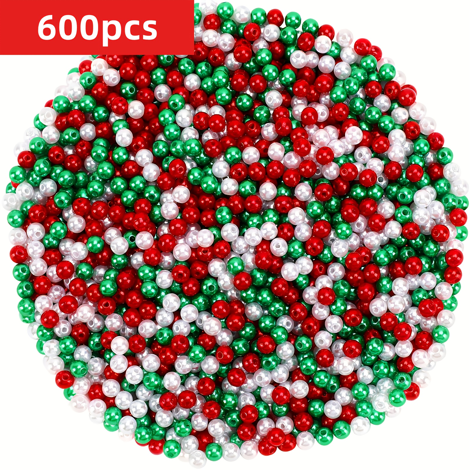 TEMU 1200/600pcs 6mm Christmas Beads, Red, Green, White Circular 6mm Beads For Jewelry Making, Christmas Holiday Party Decoration Necklace Bracelet