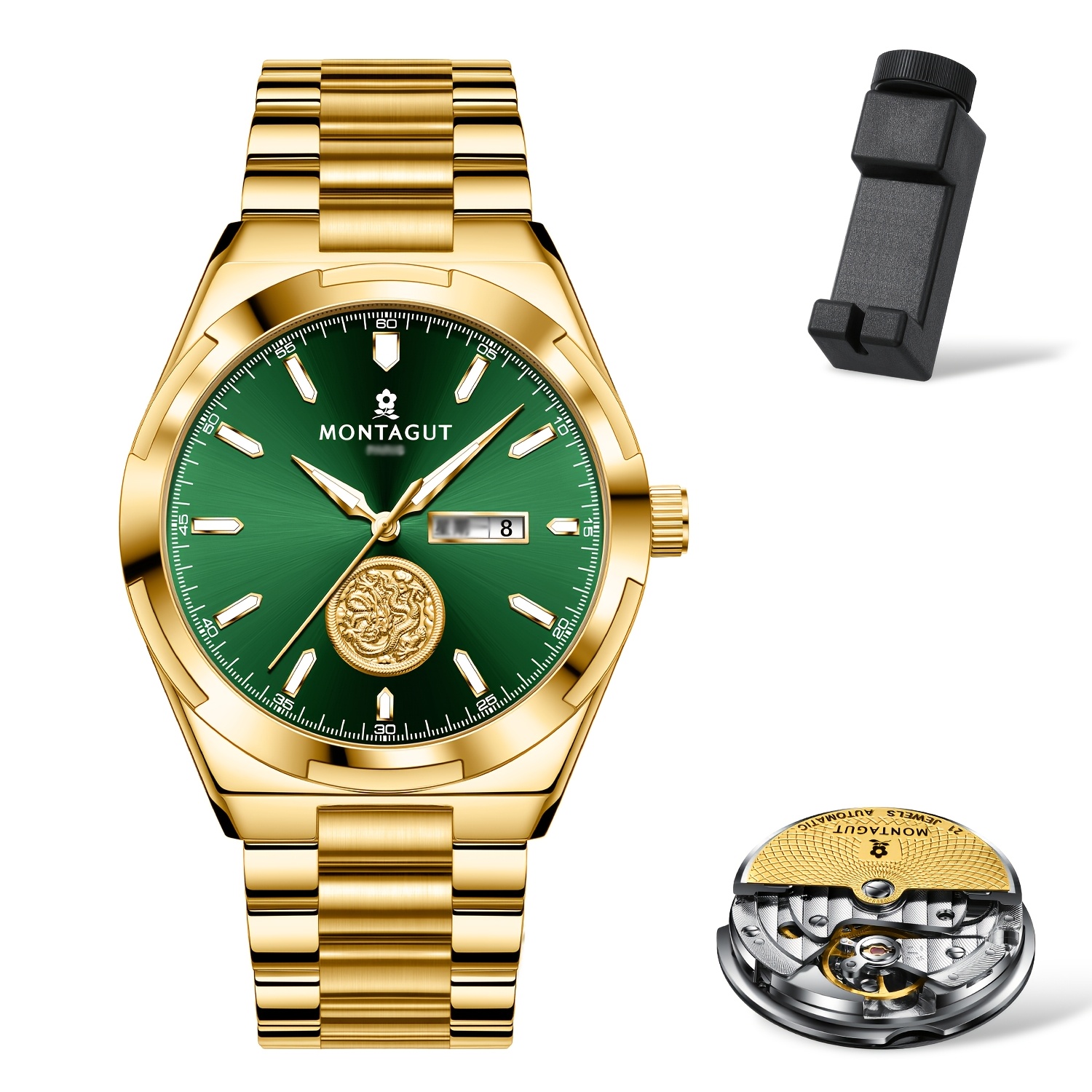 2026 New Luxury Mechanical Watch, Unisex Light , Stainless Steel Strap White Green Dial - Holiday Gift, Without Battery