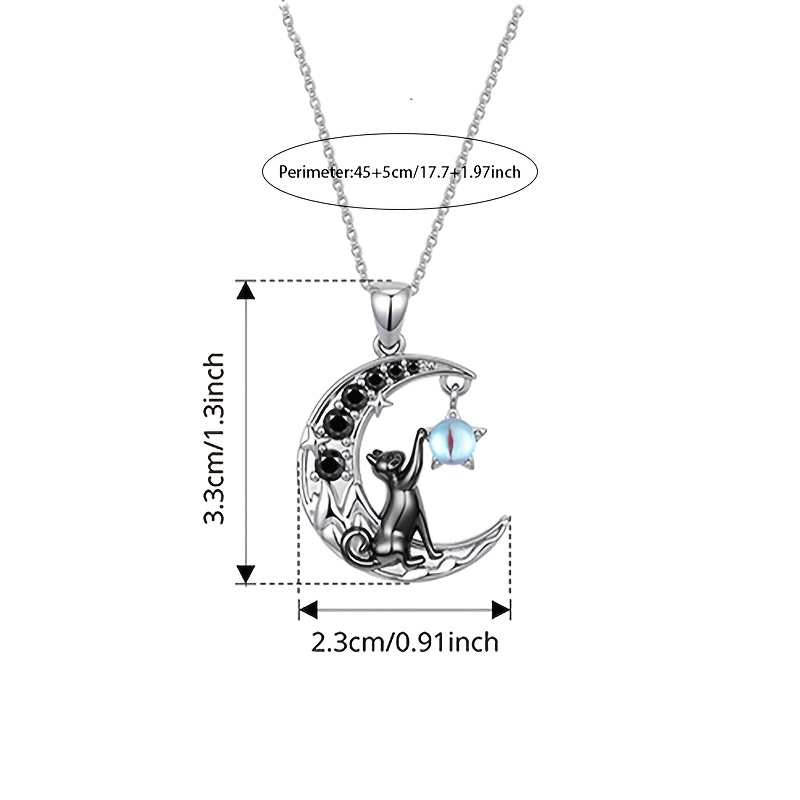 Elegant Moon Cat Pendant Necklace, Women's Gift