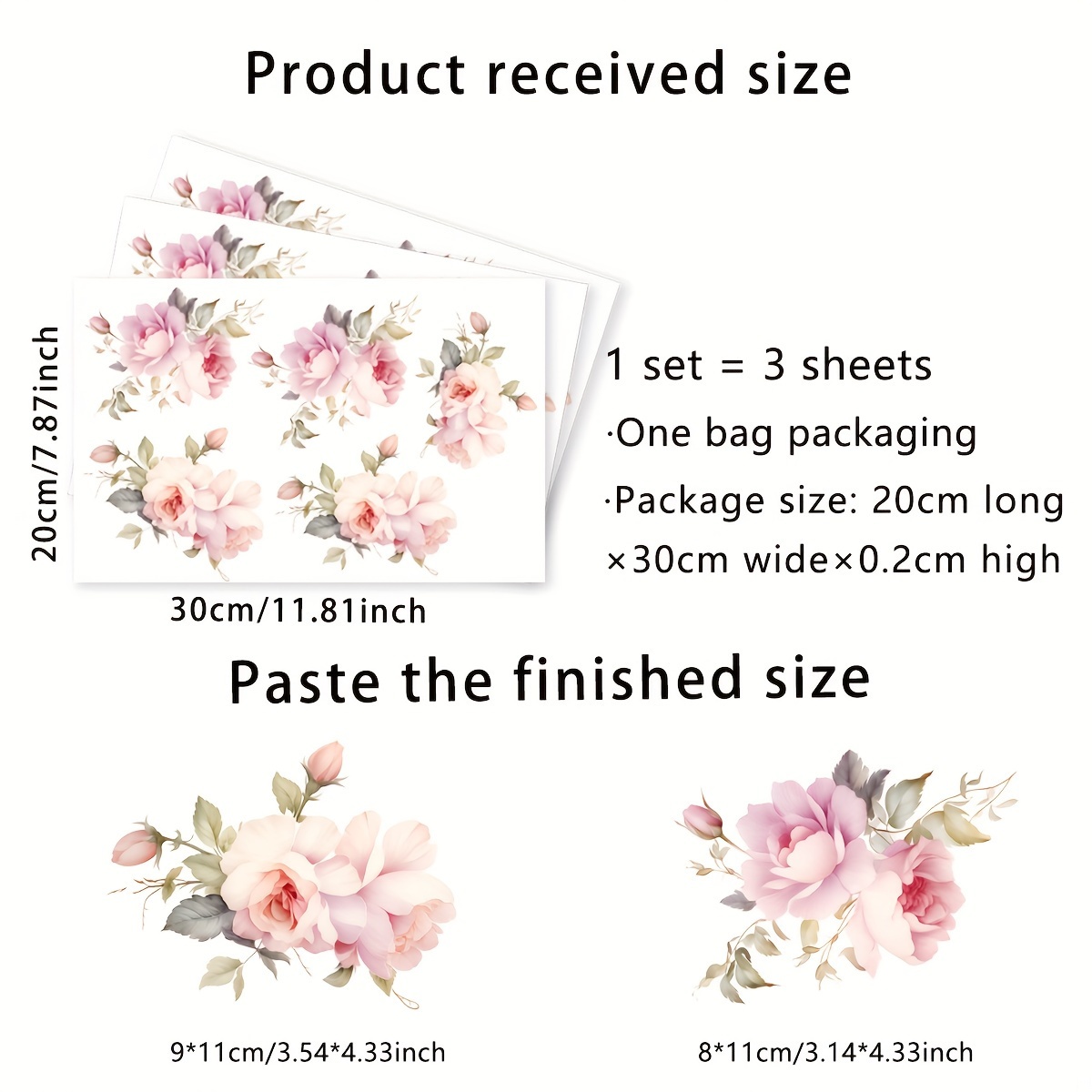 Image of A Set Of 3pcs, 20*30cm*3pcs, Rose Floral Bathtub Sticker, Bathroom Wall Decoration Sticker, Self-adhesive Wall Sticker, Ms7124-yc