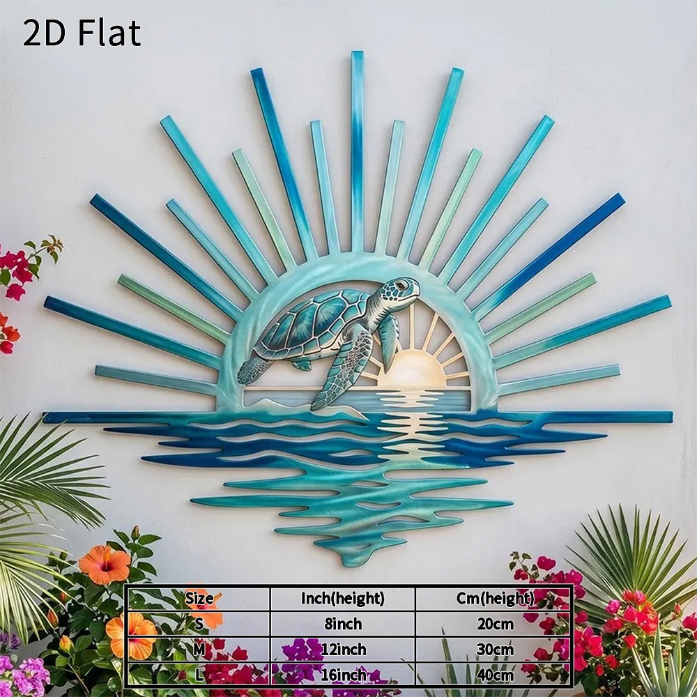 TEMU 2d Flat, 1pc Sea Turtle Metal Wall Art, Coastal Ocean Decor, Rustic Sunset Plaque, Durable Indoor Outdoor Hanging Ornament, Elegant Beach House