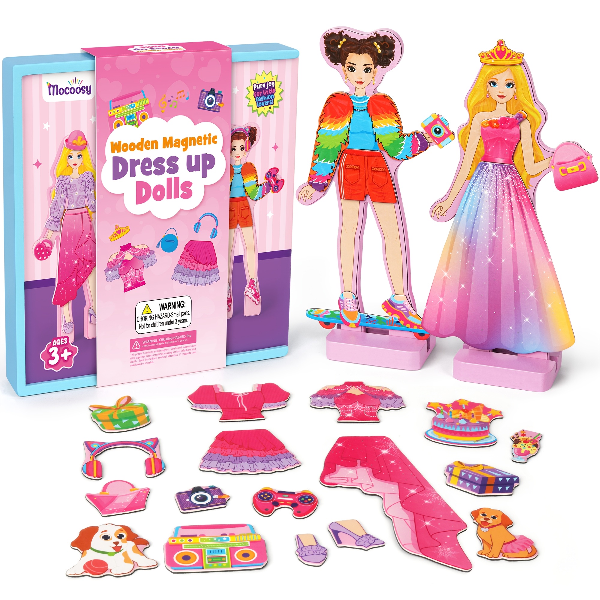 Wooden Magnetic Dress-up Dolls Set For Kids, Mix-and-match Outfits And Additions, Kids Gift Ages 3+, Ideal Gift