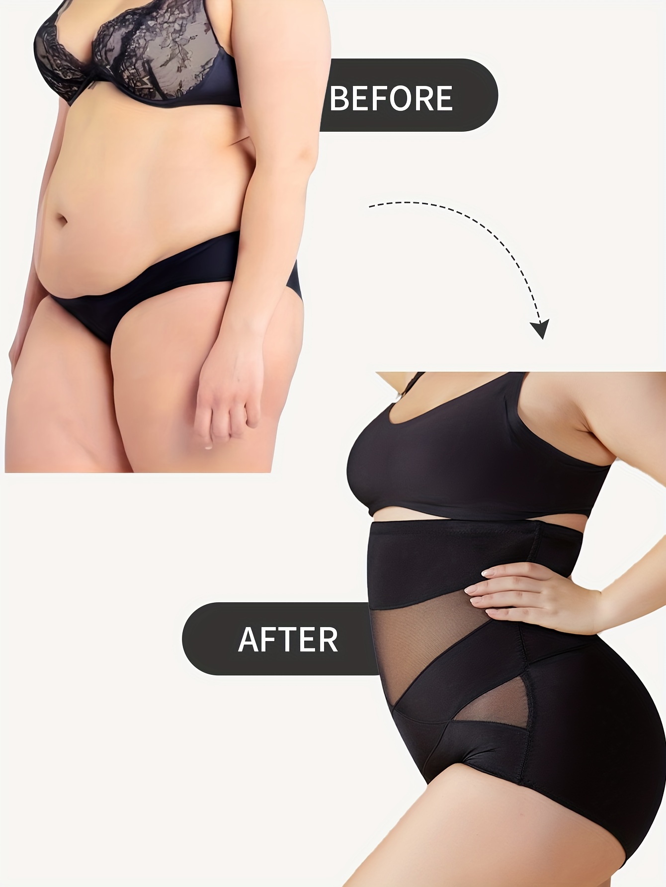 1pc High-Waist Tummy Control Shaping Panties with Cross-Compression Design - Seamless, No-Show Underwear for Women, Nylon & Elastane Blend, Machine Washable, Elegant Solid Color, Slimming Fit for Belly & Hips, Waist Slimming Panties|Crosscompression Panties|Before After Comparison, Tummy Control Underwear