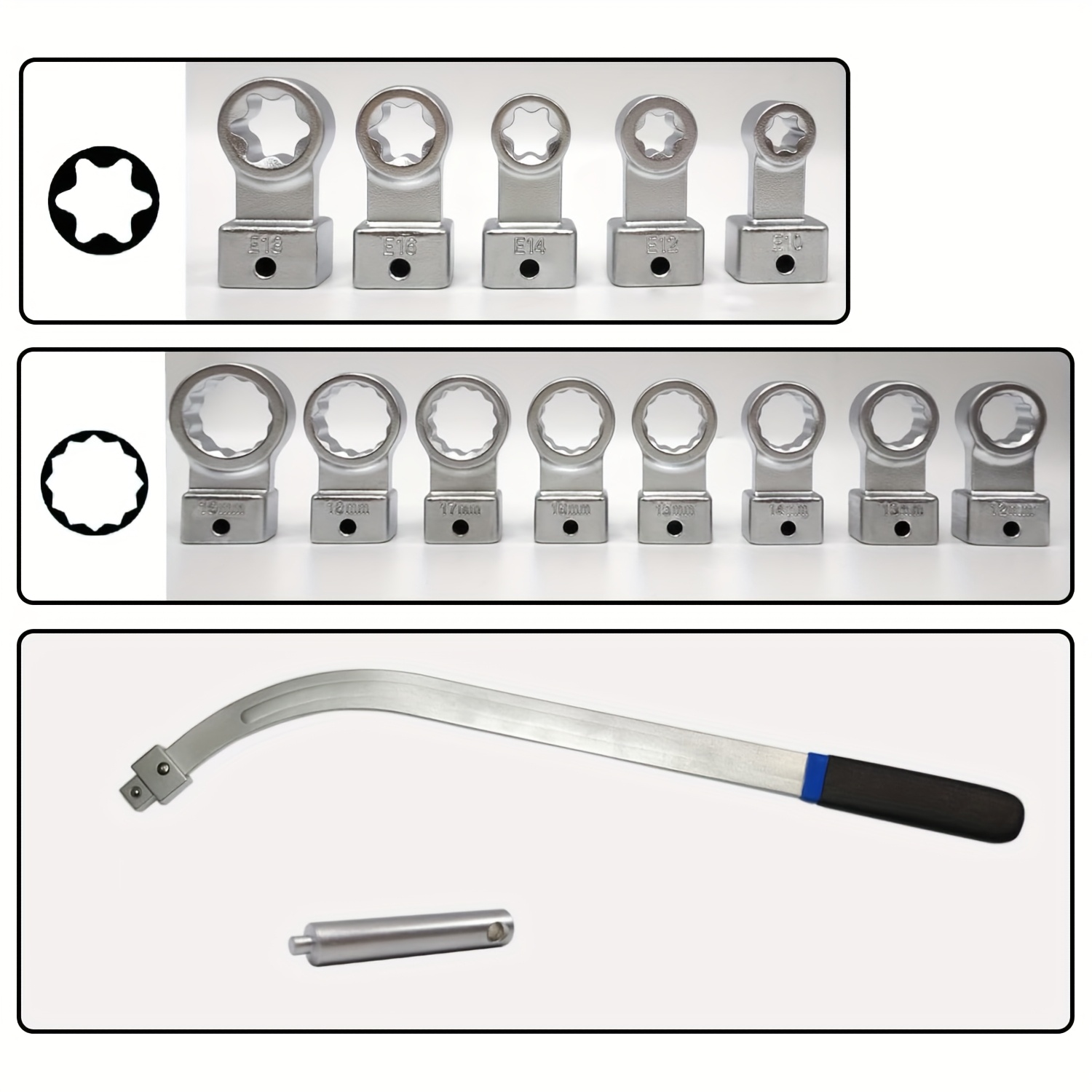 15pcs Idler Pulley Adjustment Wrench Belt Tension Tensioning Adjuster Lever Tool Extension E-type socket Wrench Removal Tool details 4