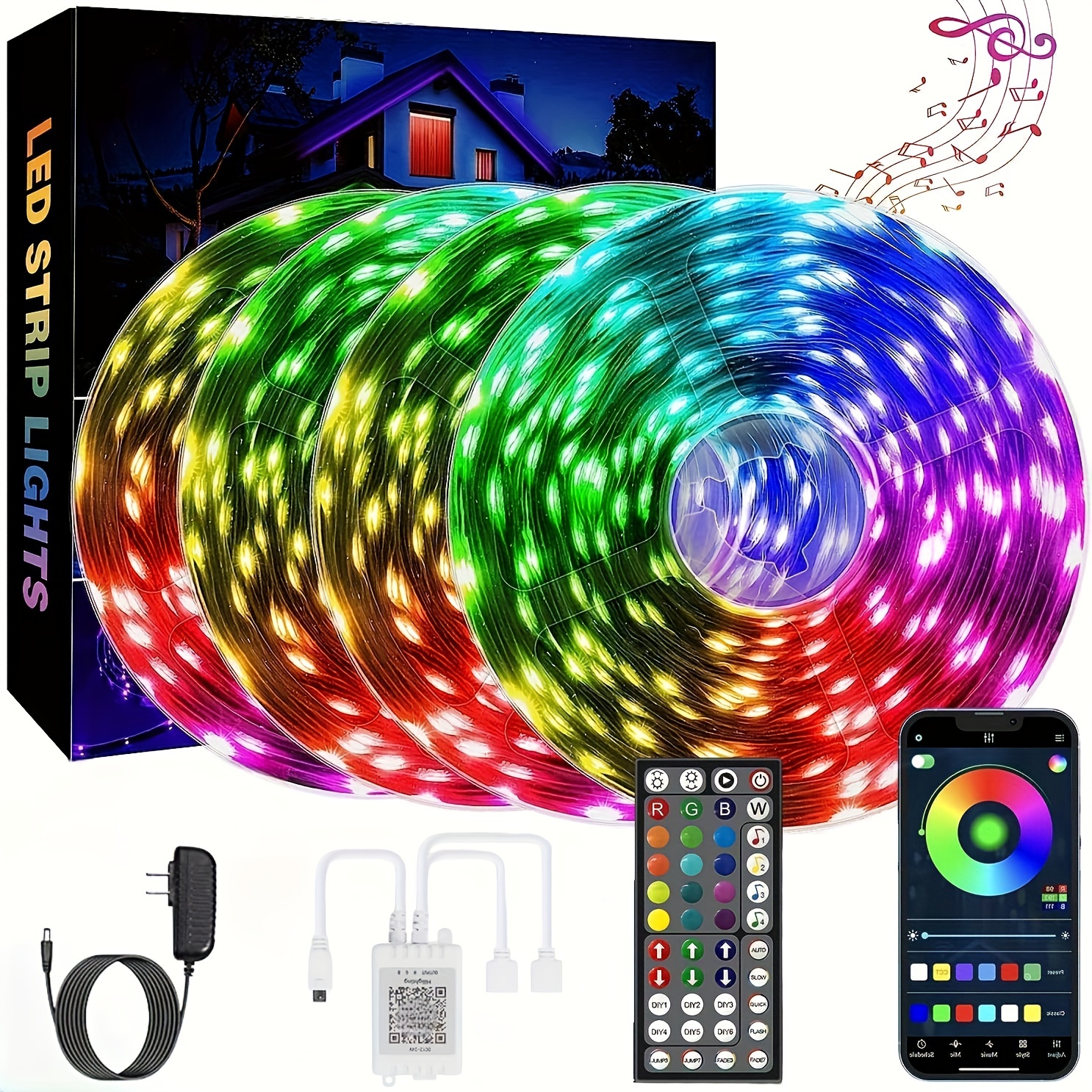 200ft 60m led strip lights for bedroom music sync color changing led strip lights with app and 44 keys remote control 3030 rgb led light strips for party christmas kitchen room decor 65 6ft 3rolls details 0