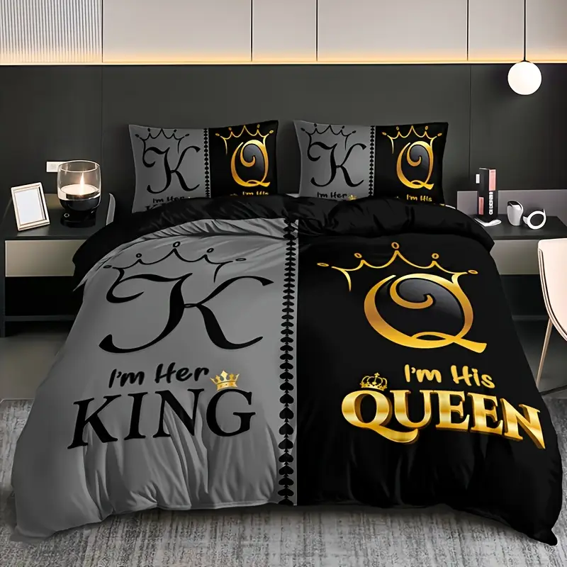 3pcs ultra soft breathable queen letter duvet cover set 1 duvet cover 2 pillowcases without pillow inserts home dorm high definition suitable for bedroom and living room room decor Product details 1