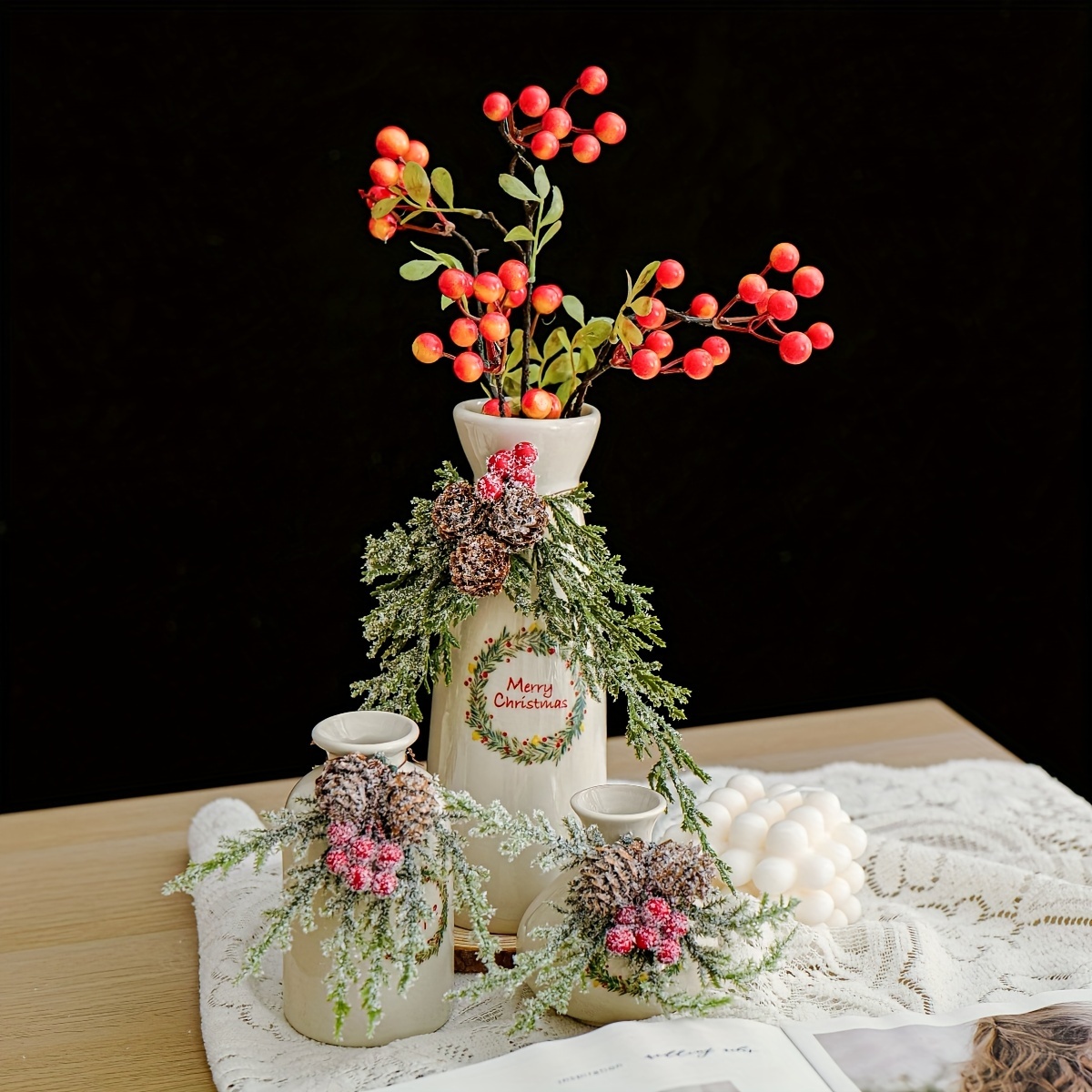 Vaso In Ceramica A Forma Di Albero Di Natale Rosso - Decorazione Festiva Per Tavolo, Centrotavola, Fiori E Interni