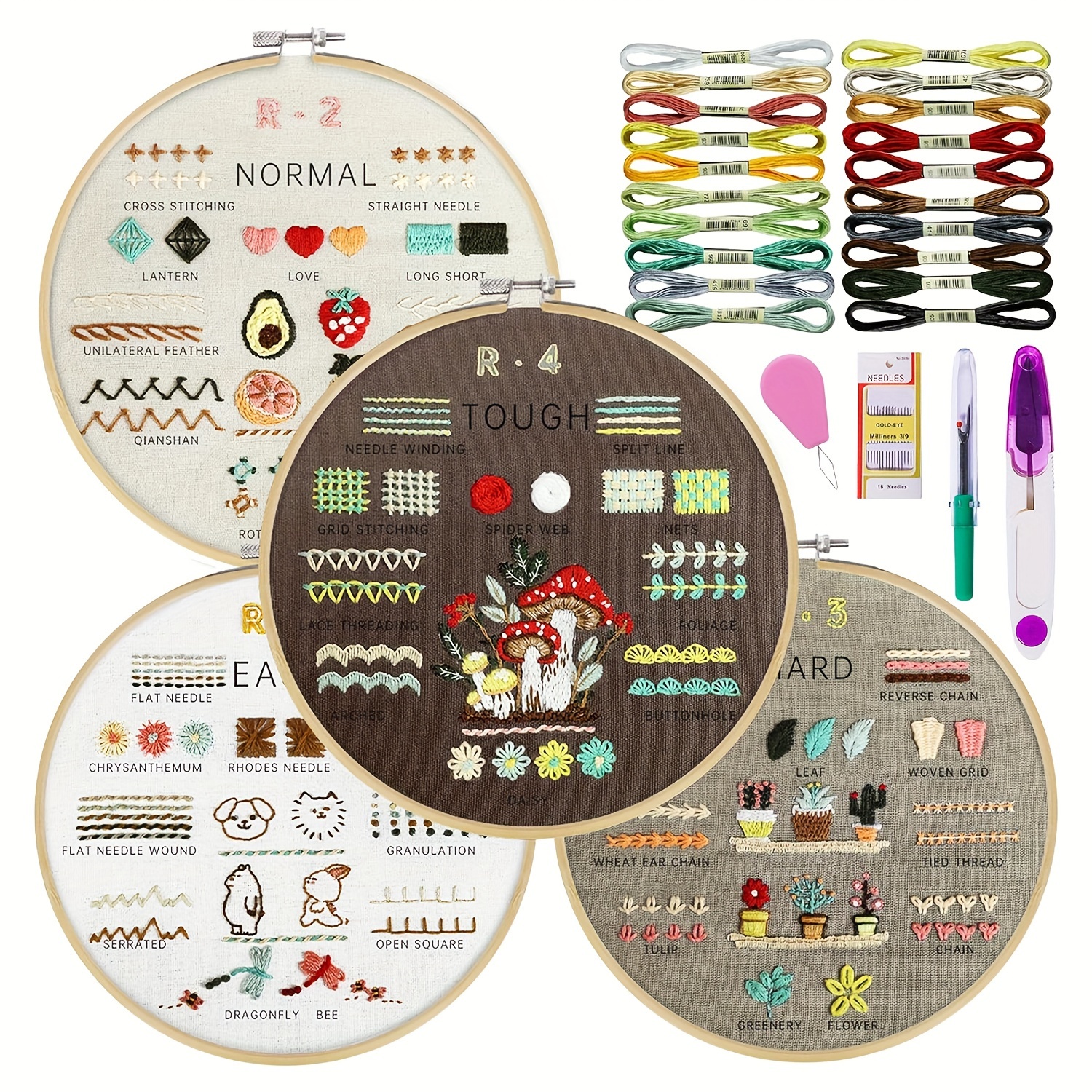 

1 Set, 4 Stage Embroidery Kit For Beginners Adults, Needlepoint Kits For Adults With Embroidery Patterns, Sewing Kit For Adults, Stitch Kits For Beginners