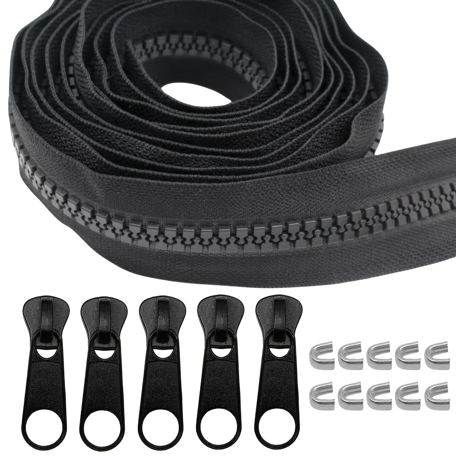 1/3/5 Yards #10 Large Plastic Zipper By The Yard With 5pcs Long Sliders And 10pcs Top Stops For Diy Sewing Tailor Crafts Canvas Bags Tents