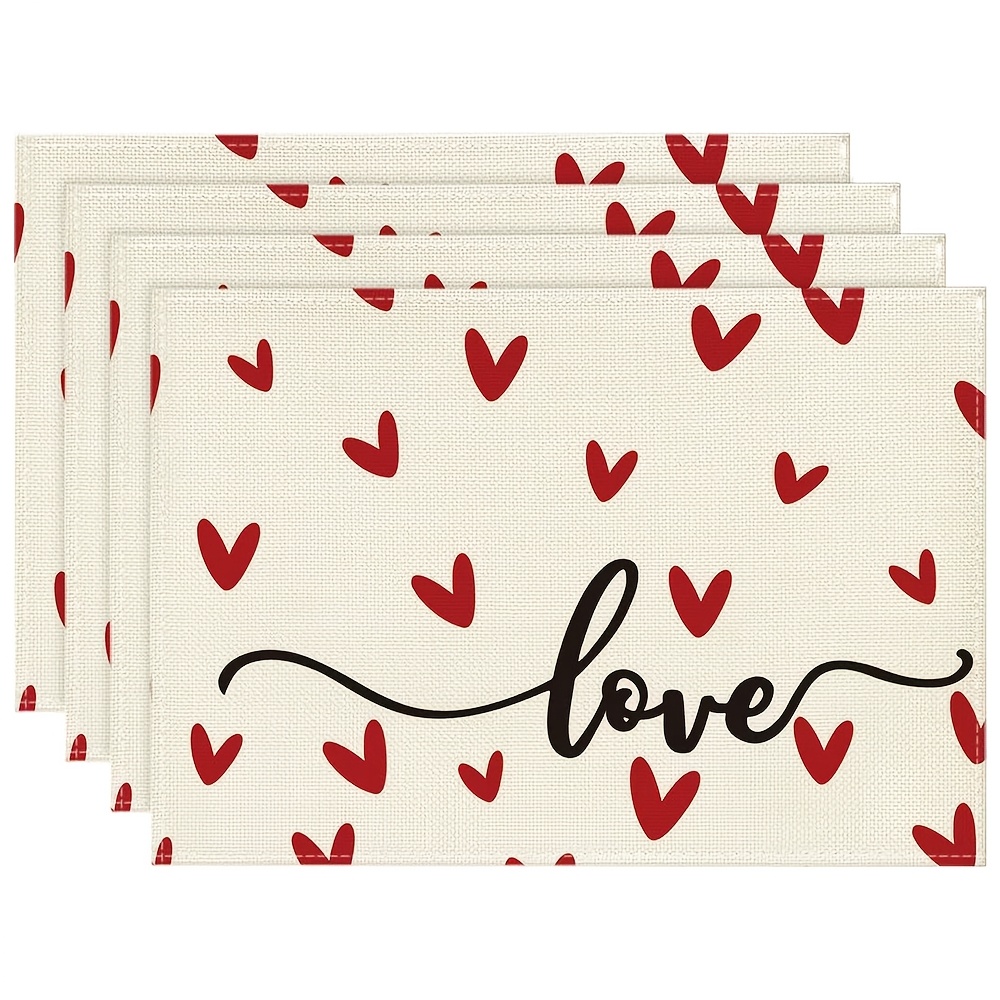 

4-pack Valentine's Day Placemats, 12x18 Inch Polyester Woven Square Table Mats, , Machine Washable, Romantic Dining Decor For Kitchen & Party