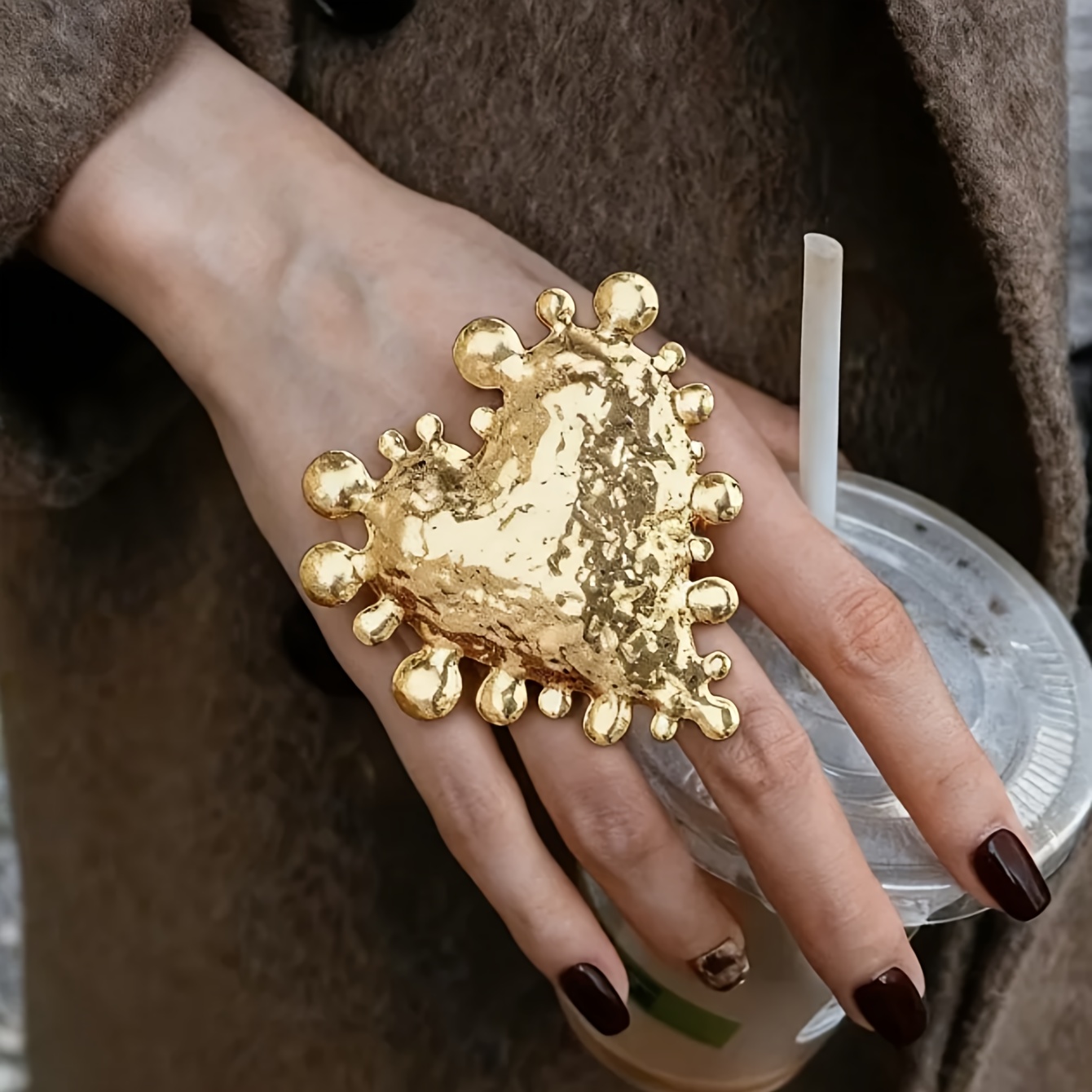 E-shop Vintage Herz Statement Ring für Damen - Auffälliges Liebeszeichen Design mit antikem goldenen , Ring perfektes Brautgeschenk für ihre tägliche