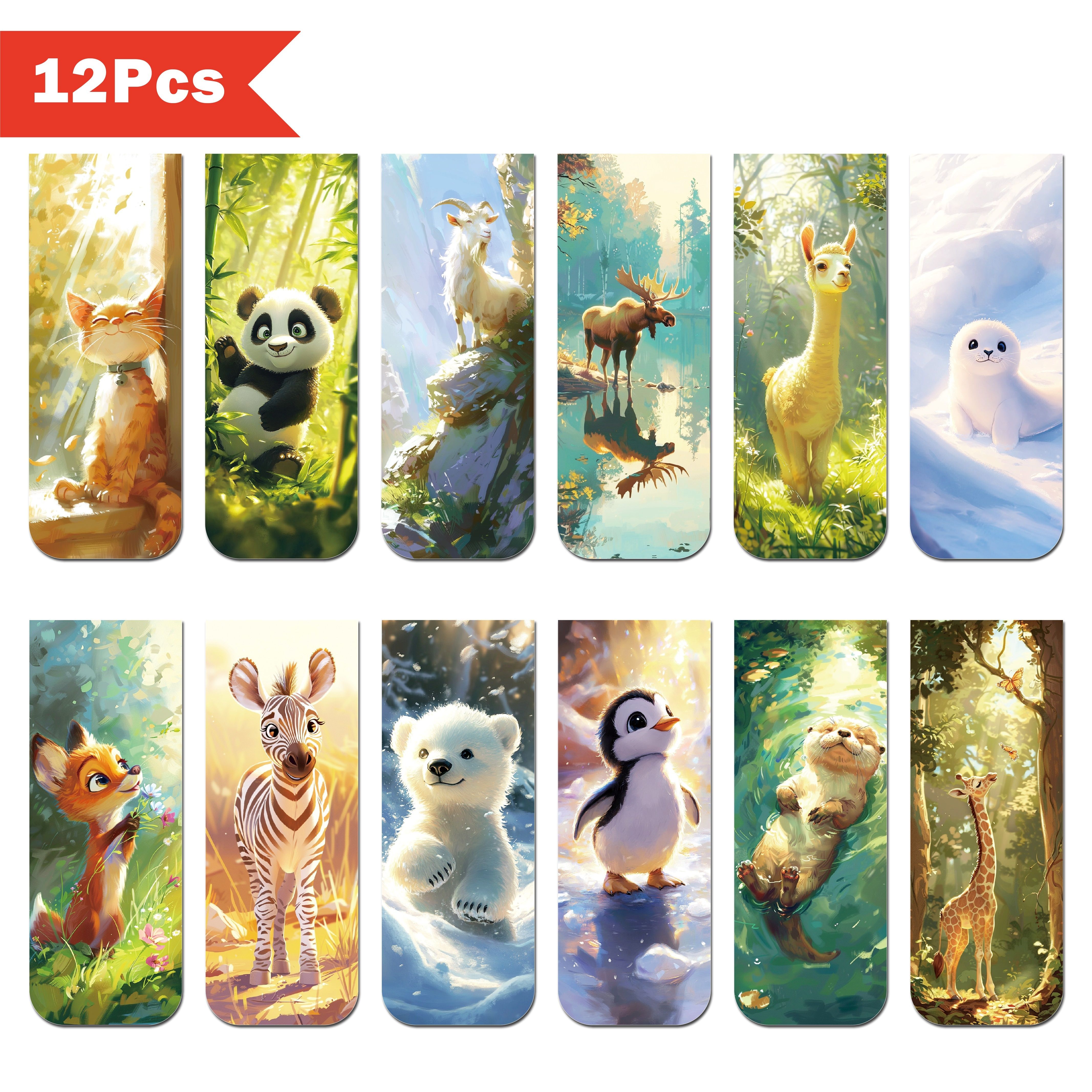 

12pcs Adorable Animal Magnetic Bookmarks - Vibrant Page Markers & Clips, Readers, Teachers, And Party Favors