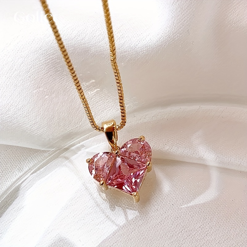 3pcs Shimmering Pink Heart Pendant Earrings And Necklace Set, Trendy Y2K Style, Casual All-Match Jewelry Suitable for Valentine'S Day Women'S Gift