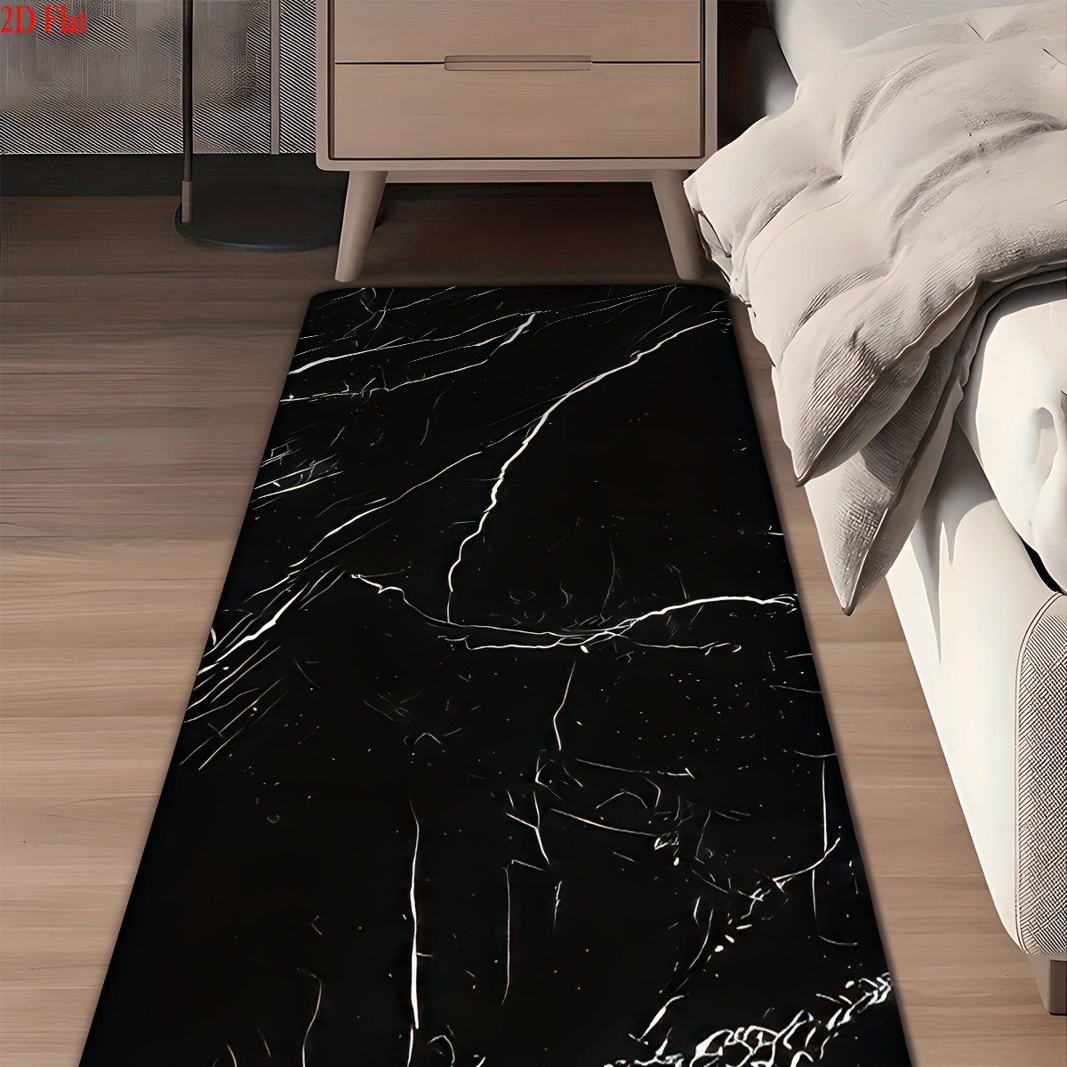TEMU 1pc Black Marble Abstract Long Carpet, Hallway Carpet, Easy Runner Carpet, Holiday Decorative Long Mat, Machine Washable, Suitable For Living