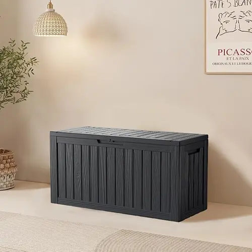 80 gallon deck box outdoor storage boxes indoor and outdoor use waterproof resin storage boxes for package patio pads gardening tools lockable uv resistant black cabinet rack for outdoor storage