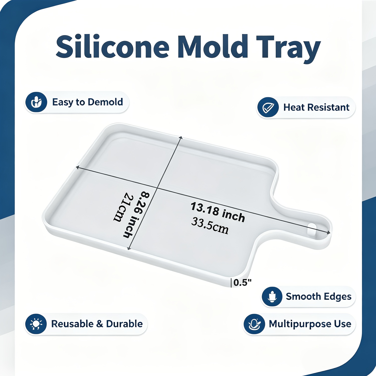 TEMU 1pc Large Resin Mold, Cutting Board Resin Mold, Silicone Casting Tray Mold With Handle For Epoxy Resin Gypsum Clay Large Rectangle Serving Tray