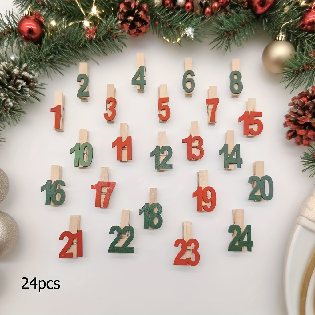 Image of 24 Party Decoration Sets With Clips Numbered 1-24 And Red, Suitable For Christmas Party Decor, Photo Clips, And Greeting Card Decoration Clips