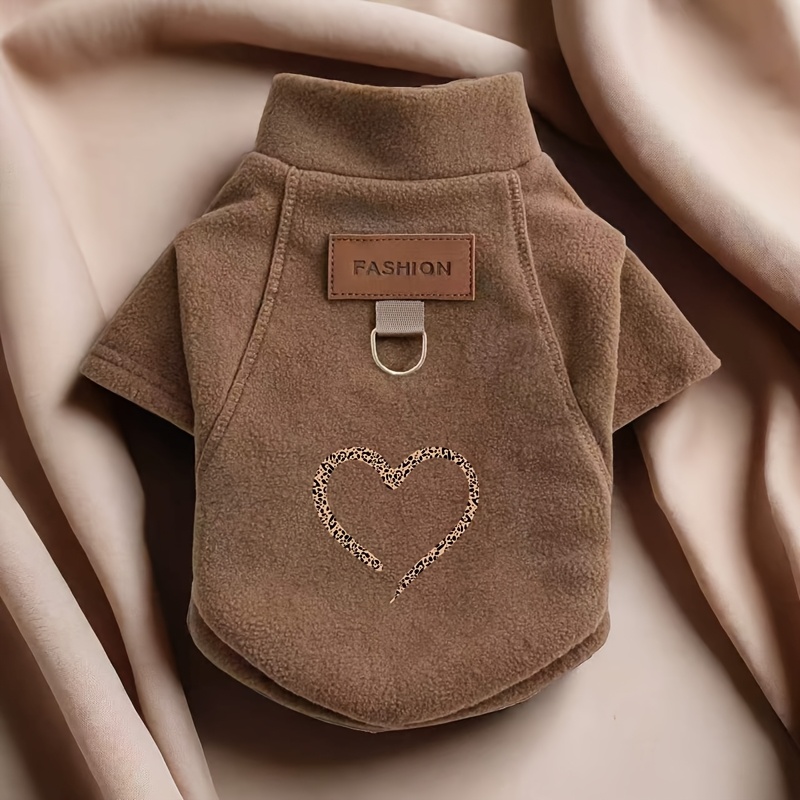TEMU Minimalist Leopard Print Hollow-out Heart Print Soft Polar Dog Vest With Built--ring Collar Basic Coat