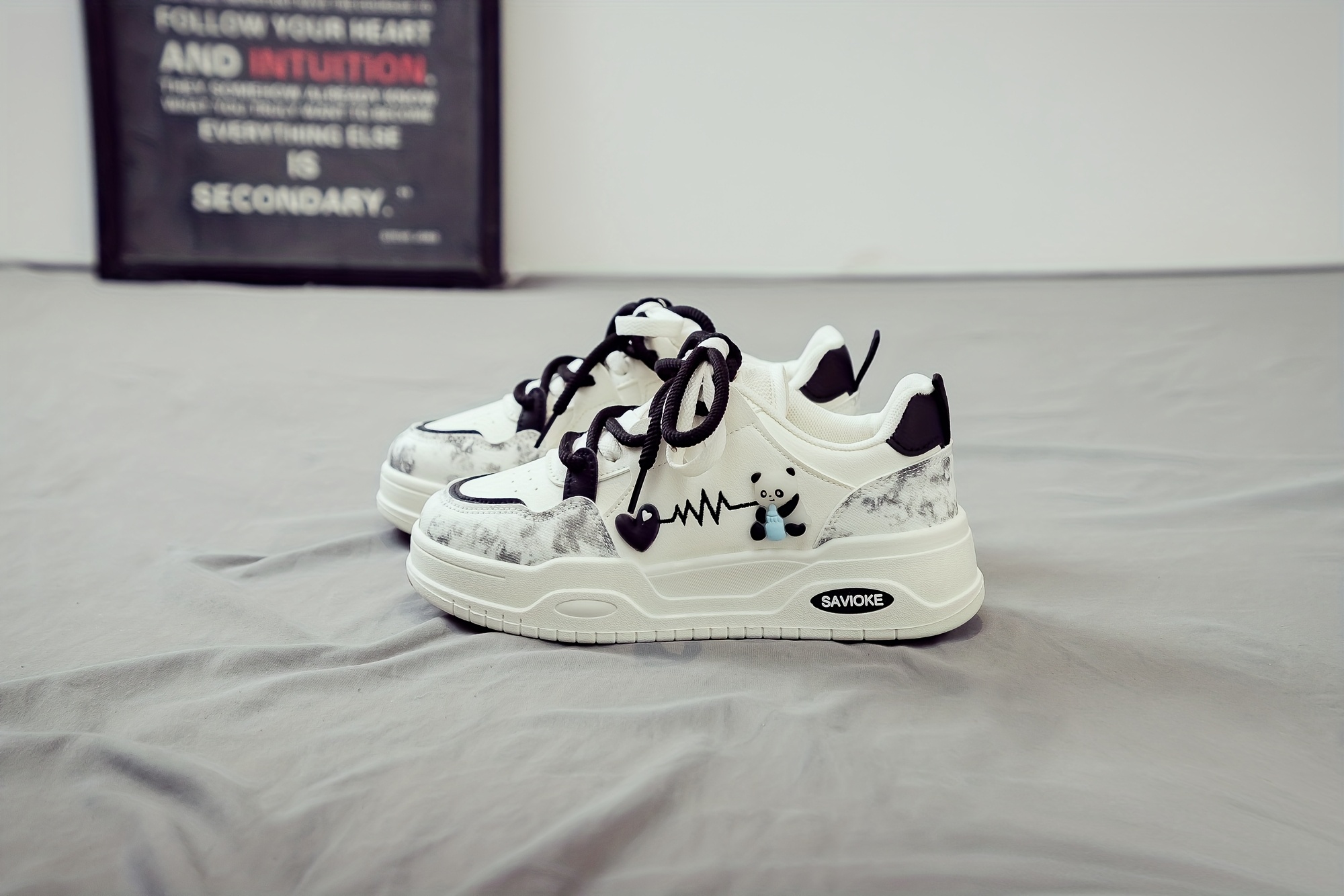 Women's White Platform Sneakers - Chunky Platform Shoes with Upper & PVC Sole, Lace-Up Mid-Top Casual Athletic Wear Suitable for Spring/Autumn, - Comfortable Footwear, Women Shoes