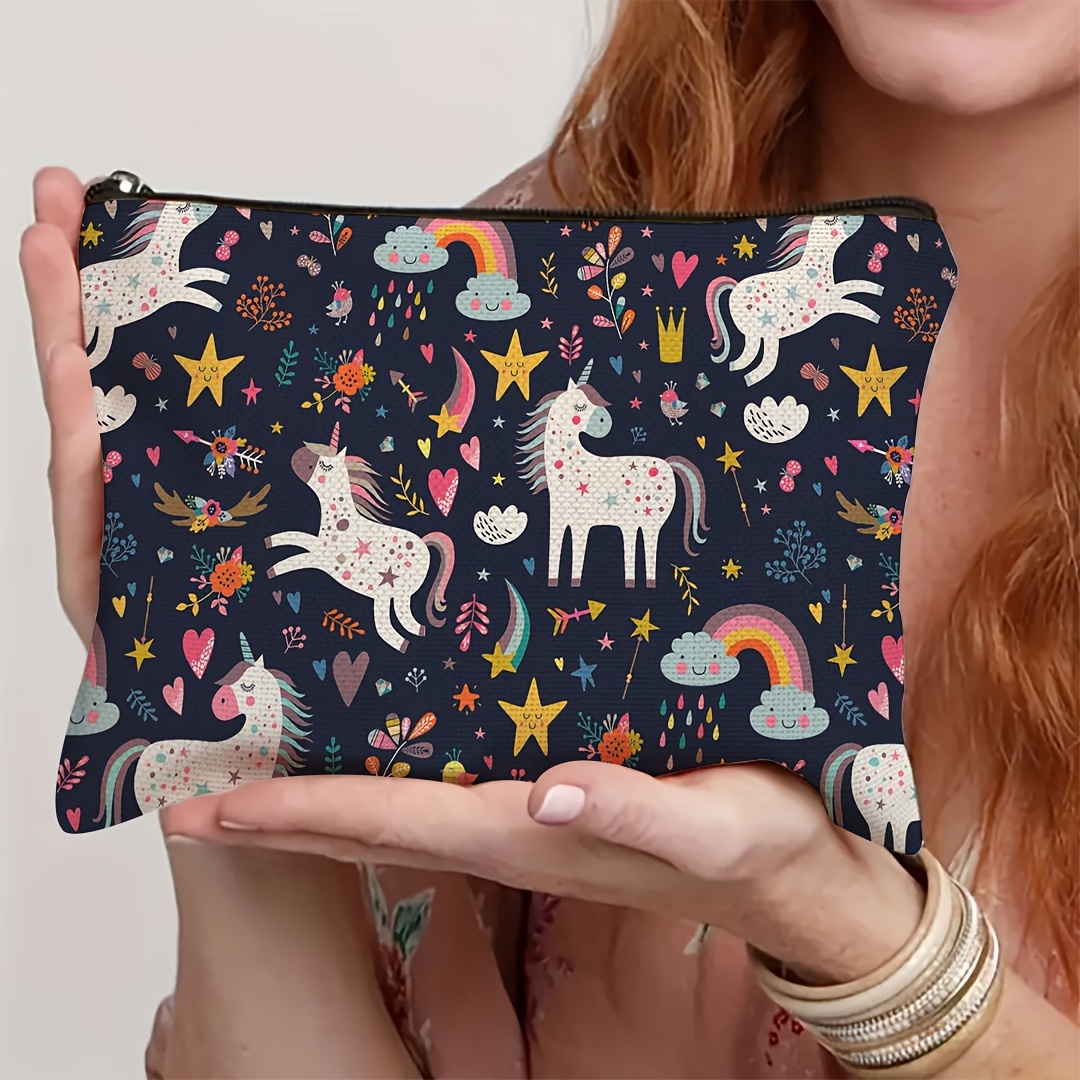 Image of 1pc Cute Unicorn Makeup Bag, " Who Unicorns" Small Travel Makeup Zipper Bag, Perfect For Travel, Vacation, Business, Fitness, Camping, And Outdoor Use