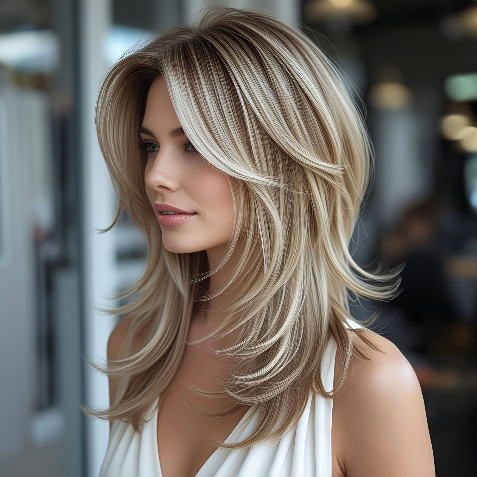 TEMU 20-inch Wig With A Middle Part, Gradient Bangs, Shoulder-length Hair, And A For Women