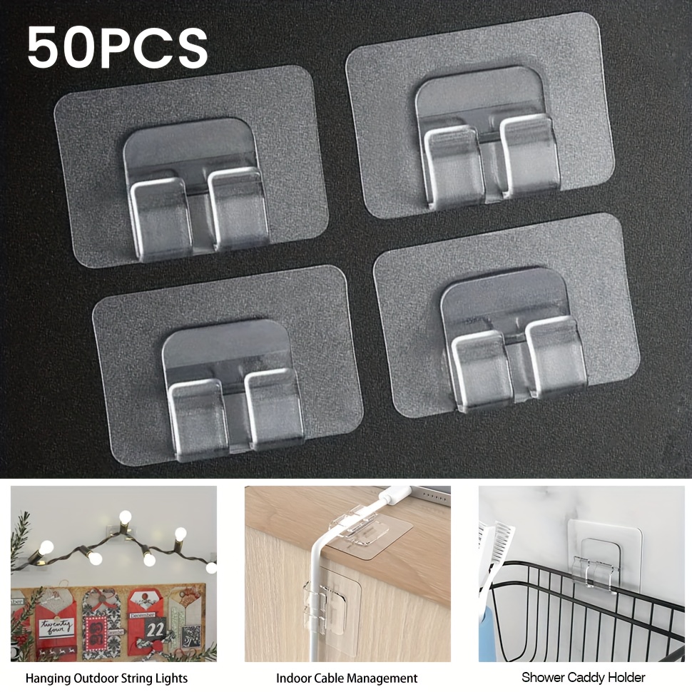 

50pcs Hooks For Outdoor String Lights -50pcs With Adhesive Strips - No Damage, No Tools, No Holes, Waterproof And Uv-resistant, Perfect For Indoor And Patio Decor