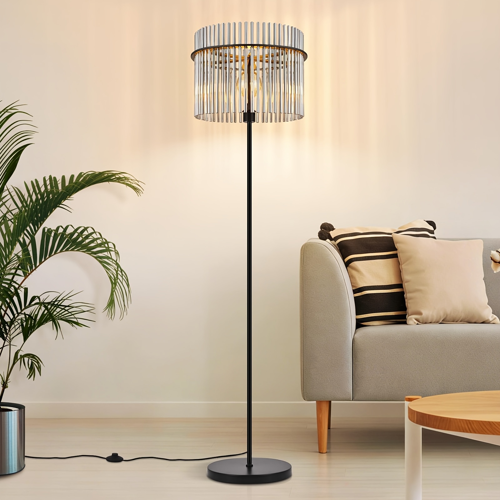 Image of Light Painting Floor Lamp Living Room E27 Floor Lamp Glass Modern Floor Lamp Black Led Floor Lamp Single Bulb Foot Switch Power Cord Suitable For Bedroom Office Kitchen Bulb Not Included