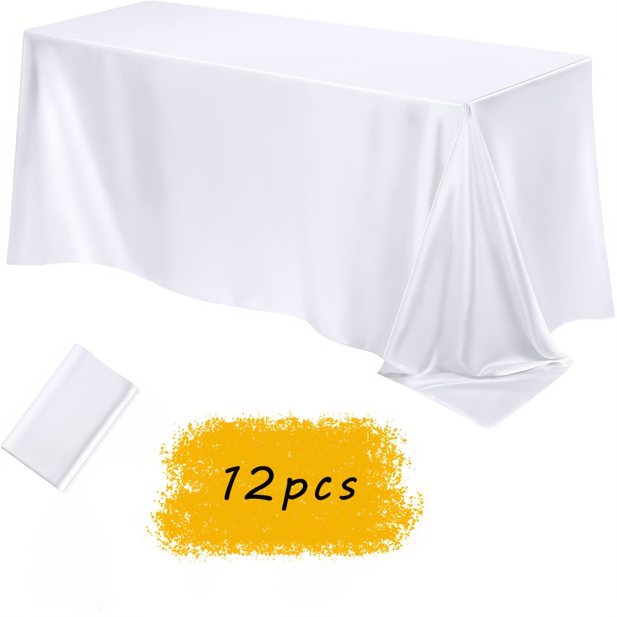 TEMU 12pcs Satin Tablecloth, 57" " Silky Satin Tablecloth, Rectangular Tablecloth, Smooth Fabric Tablecloth Covering, Suitable For Wedding Banquet,