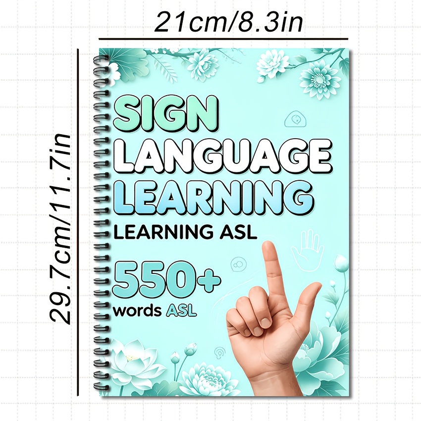 TEMU Asl Sign Language And Workbook (8..7 Inches, 23 Sheets, 550 Asl Words, Spiral-bound, Cover With Hand/index Finger Design), Suitable For Adult