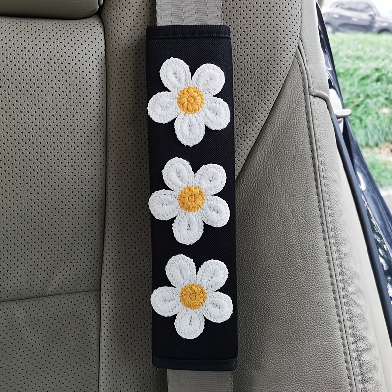 

1pc Daisy Design Car Seat Belt Shoulder Pad - Fit, Soft Knitted Fabric, Floral Pattern, Comfortable Safety Belt Cover For All Cars - Stylish Interior Accessory For Women, Seat Belt Cover