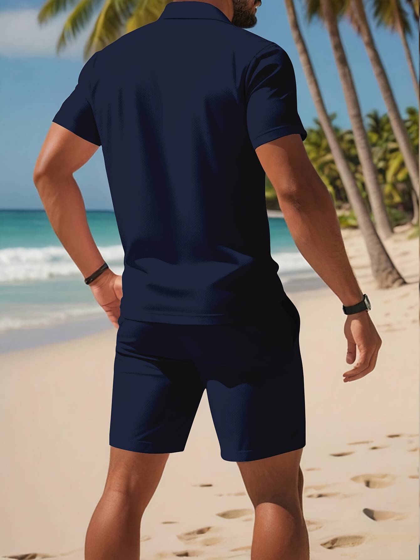 Men's Solid Color Short Sleeve Shirt with Drawstring Shorts Set - Summer Business Casual T-Shirt and Shorts Outfit for Everyday Leisure Wear