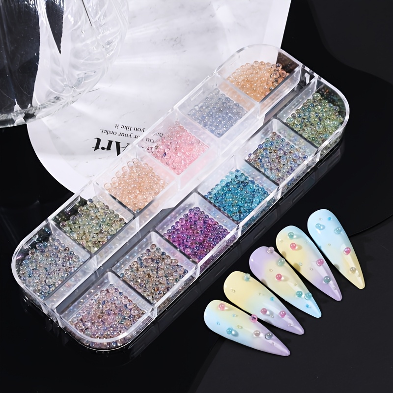 TEMU Boîte de 12 Grilles de Breloques pour Ongles Thème Océan, Perles Iridescentes Bulles Macaron Sirène 3D, Décorations d'Art d'Ongles d'Été