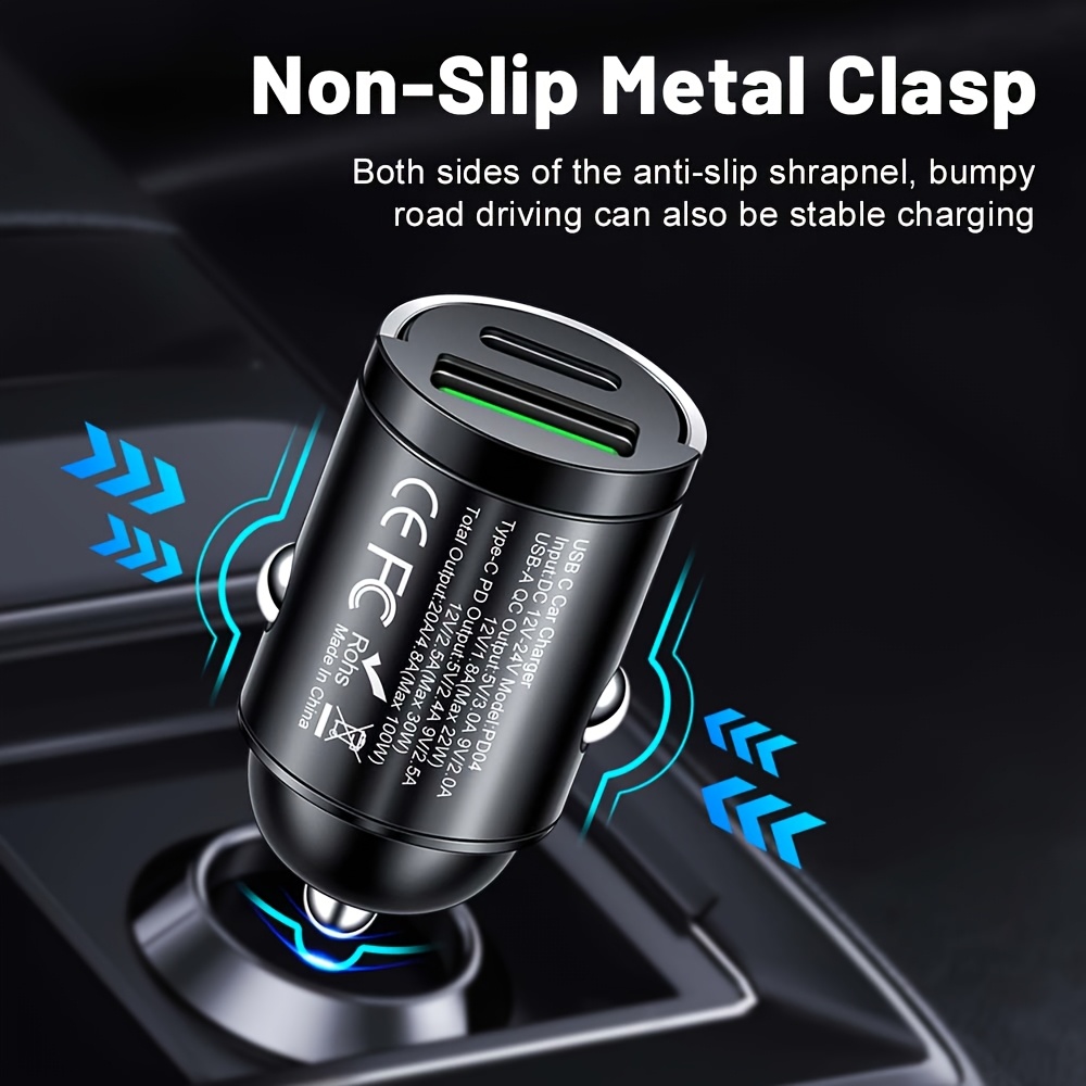  usb type-c 汽车充电器 qc4.0 pd3.0 usb 快速充电转接器双埠汽车点烟器适用于 iphone14/13/12 适用于 ipad 适用于三星 商品详情 4